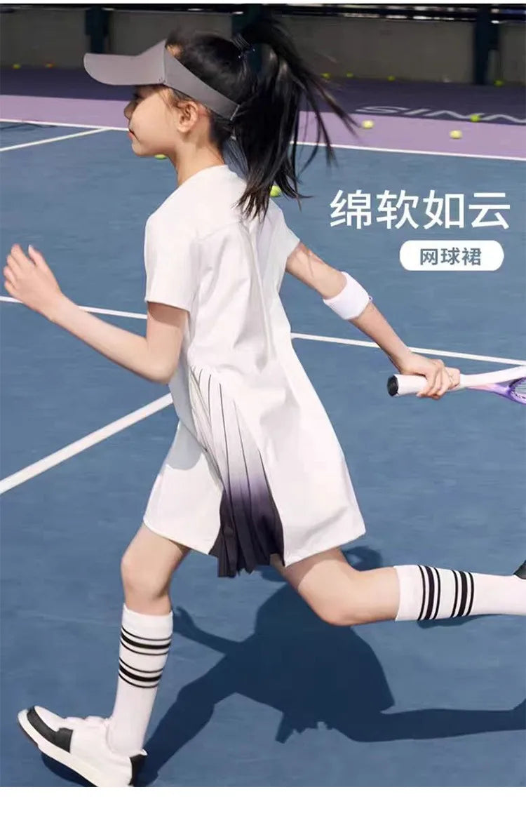 Girls Tennis Dress Kids Cute Golf Outfit School Sports Dresses Children Short Sleeve Workout Athletic Pleated Skirts With Shorts