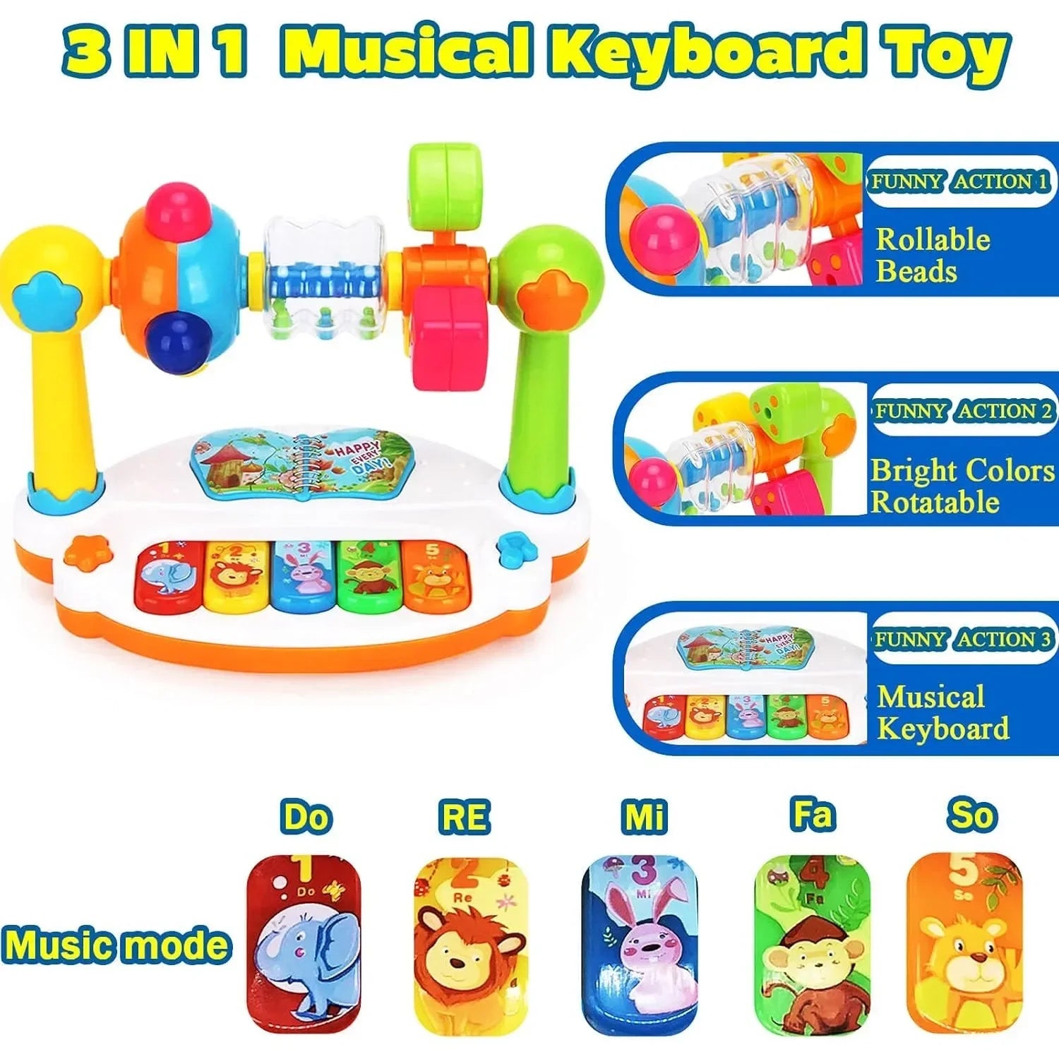 Baby Piano Toys Kids Rotating Music Keyboard Light Sound, Musical Toy for Toddlers,Early Educational Music Toy Gift For Birthday