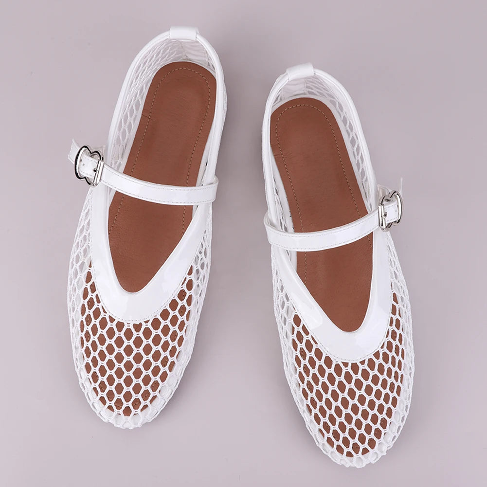 Women Mesh Ballet Flats Fishnet Ballerina Flats Breathable Slip On Ballerina Shoes Buckle Strap Daily Dress Shoes for Commuting - Buy online at  Vibe In Cart.