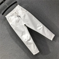 Women's White Straight Cotton Polyester Jeans Full Length