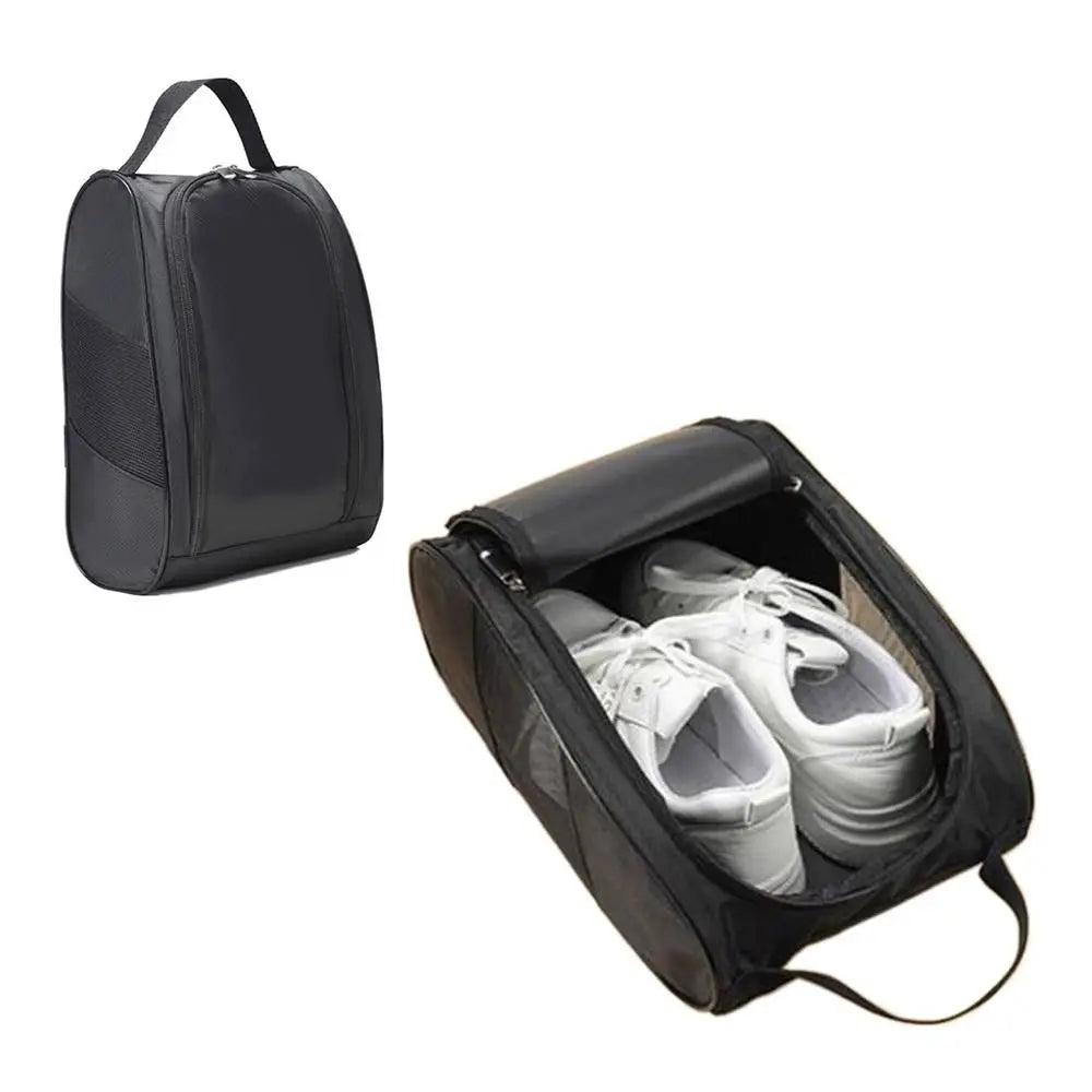 Black Oxford Cloth Portable Golf Shoe Bag, 23x12x33 cm