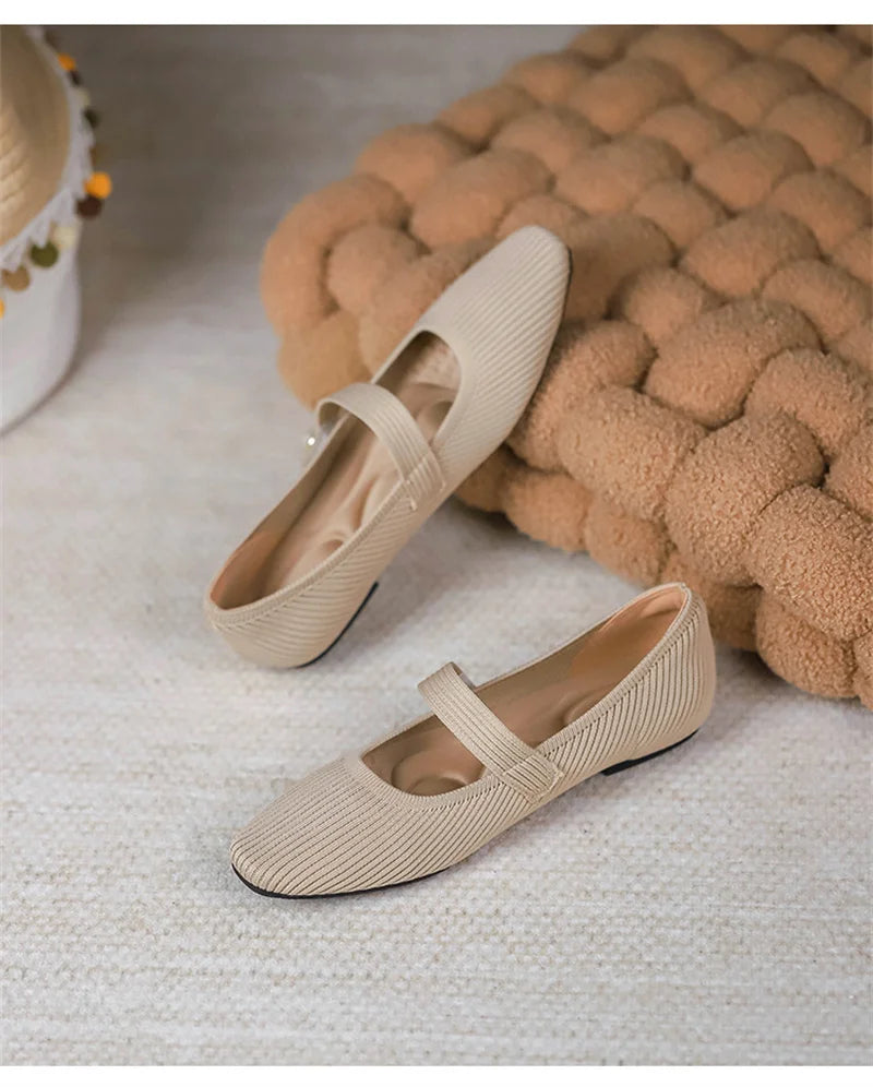 Women's Ankle Strap Weaving Ballerina Flats with Pearl