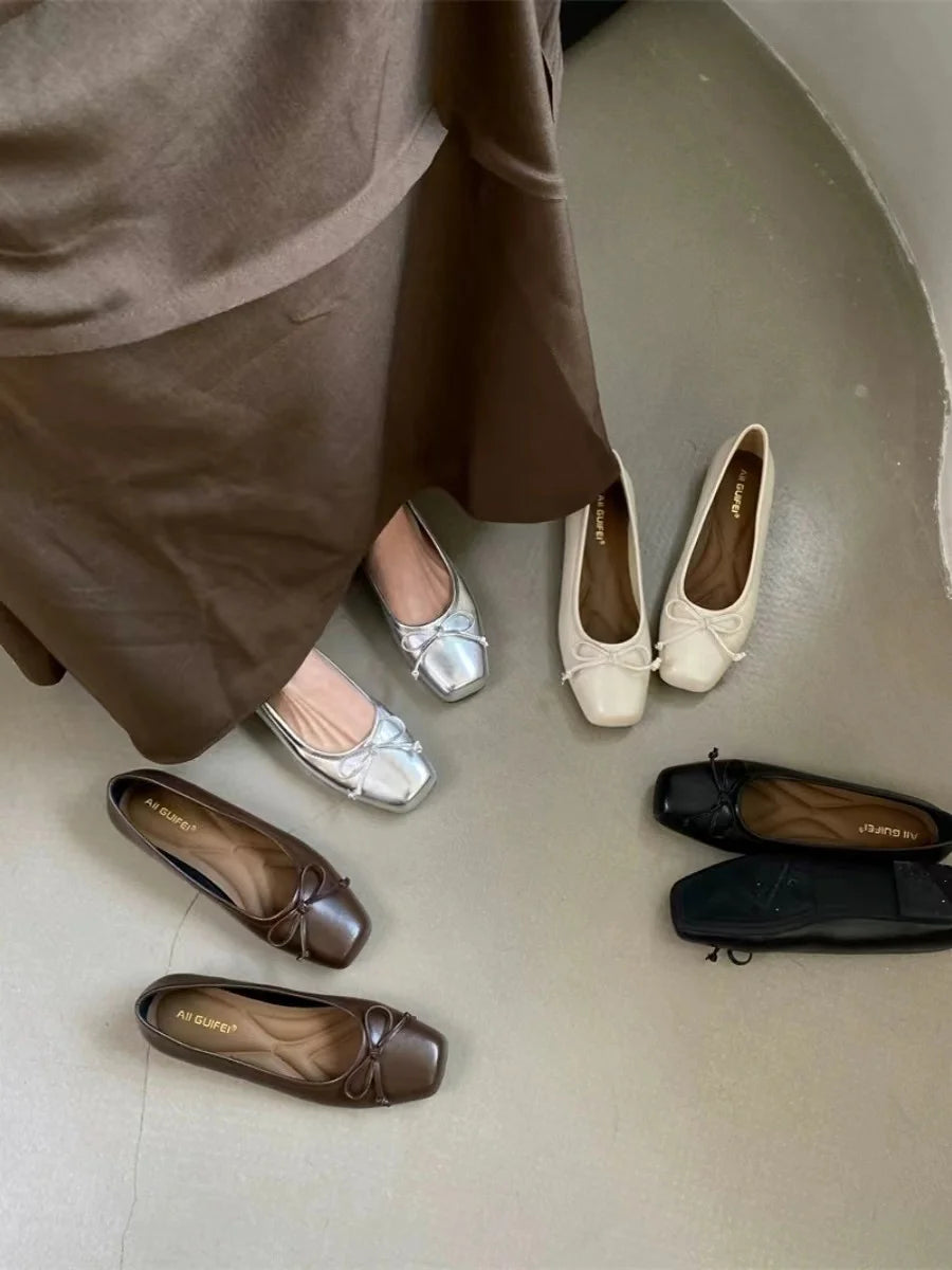 Women's Square Toe Slip-On Ballet Flats with PU Upper