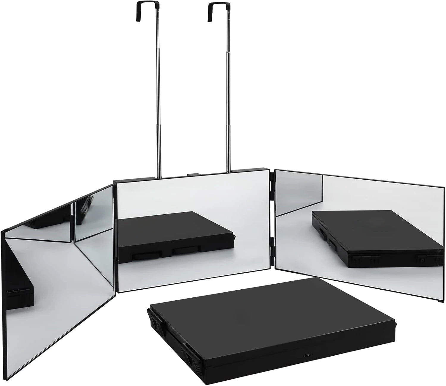 S Travel Portable 360 Trifold Vanity Makeup Mirror with Height Adjustable Telescoping Hook for Hair Self Cutting Fordable Mirror - Buy online at  Vibe In Cart.