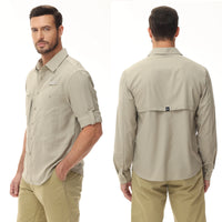 Men's Long Sleeve Casual Fishing Shirt With UPF 50+ Polyester Mesh Back