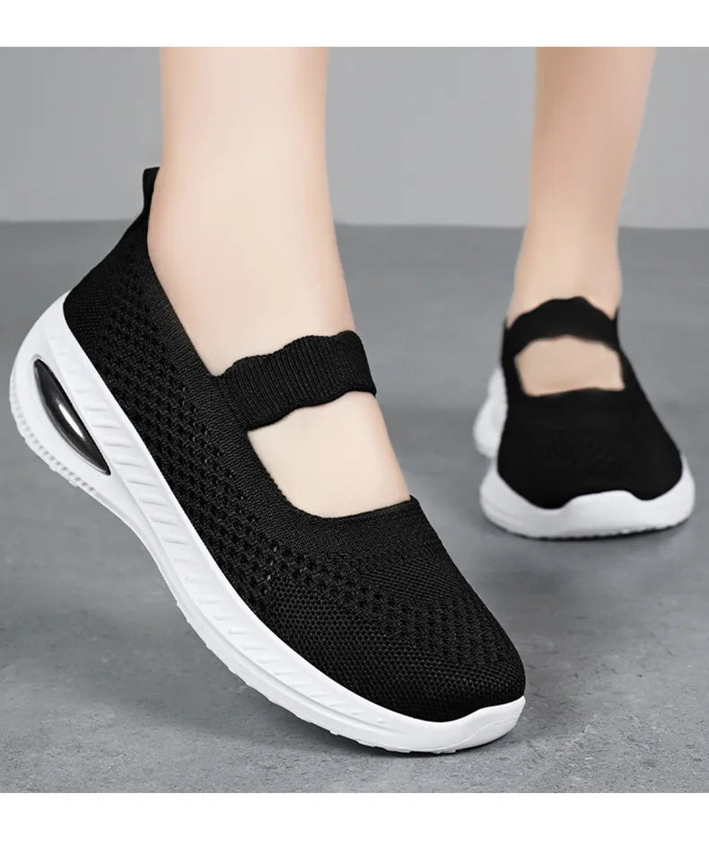 Women's Platform Casual Flats Slip-On Mesh Breathable Walking Shoes