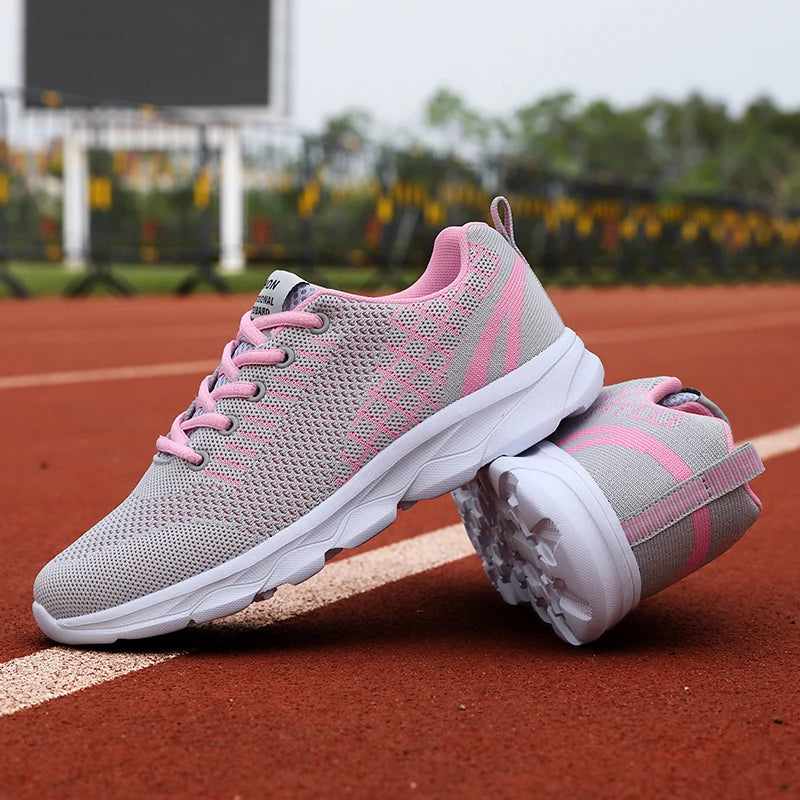 Women's Lace-Up Breathable Running Shoes with Mesh Upper