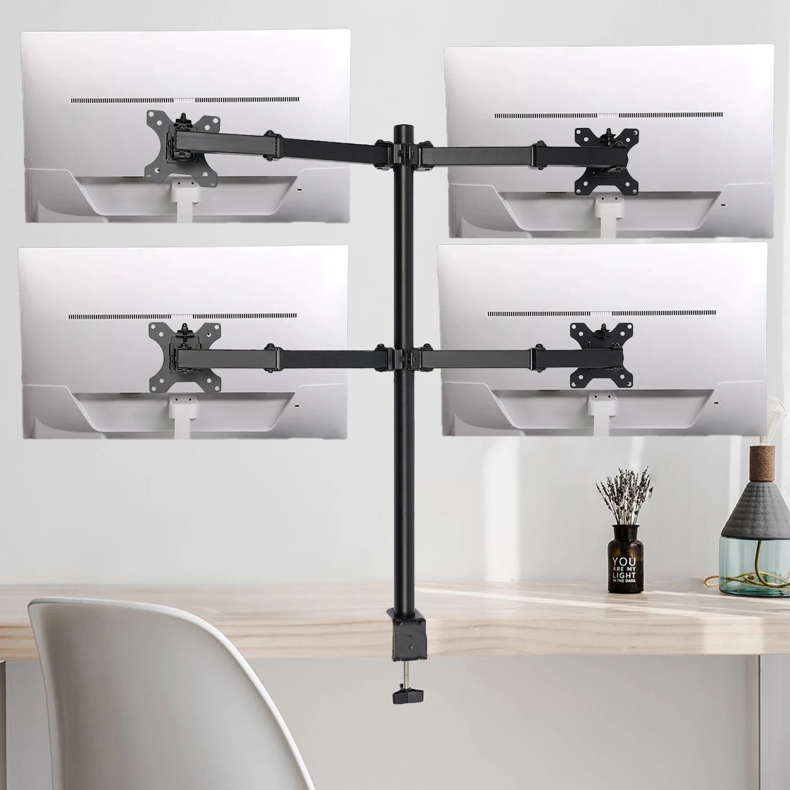 Adjustable Height Monitor Arm for 10-27 Inch Screens with 360 Degree Rotation in Black