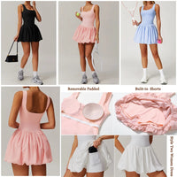 VITALINOVO Womens Spaghetti Strap Tennis Dress with Built-in Bra & Shorts Pockets V Neck Crisscross Athletic Golf Workout Dress