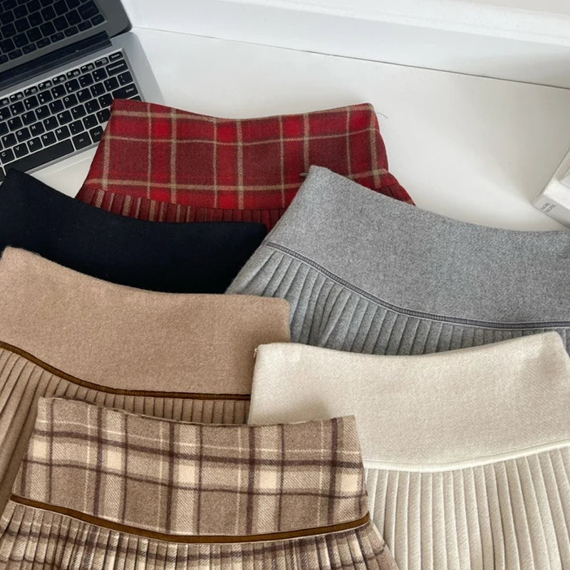 Plaid Pleated Mini Skirt Thick Wool Short Skirt High Waist Box-pleat Miniskirt for Women Teen-girl Preppy Style Outfit - Buy online at  Vibe In Cart.