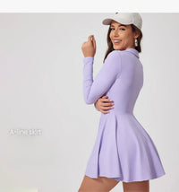 Tennis Dress One-Piece Jumpsuits Sports Fitness Golf Badminton Long-Sleeved Skorts Slim Tracksuits with Chest Pads Yoga Suits