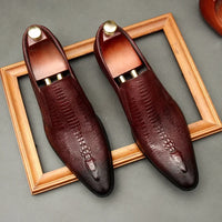 Men's Black And Blue Genuine Leather Oxford Shoes With Crocodile Pattern