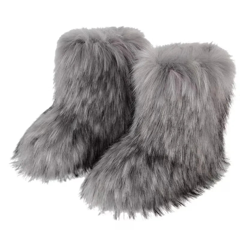 Mid-Calf Slip-On Snow Boots for Women, Warm Fluffy Winter Design