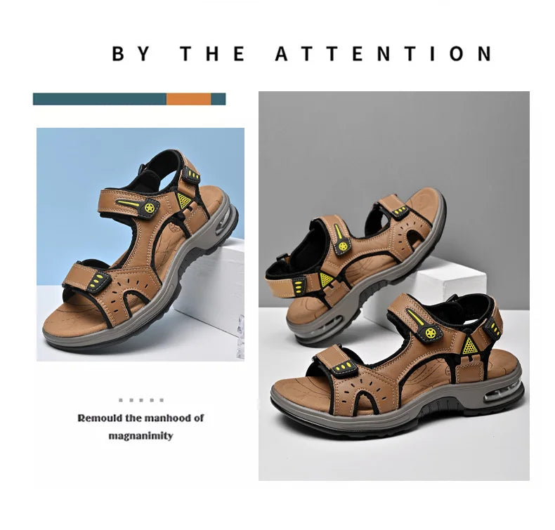 New Summer Genuine Leather Men Sandals Fashion Design Breathable Casual Shoes Men Soft Bottom Outdoor Beach Sandals Big Size 46 - Buy online at  Vibe In Cart.