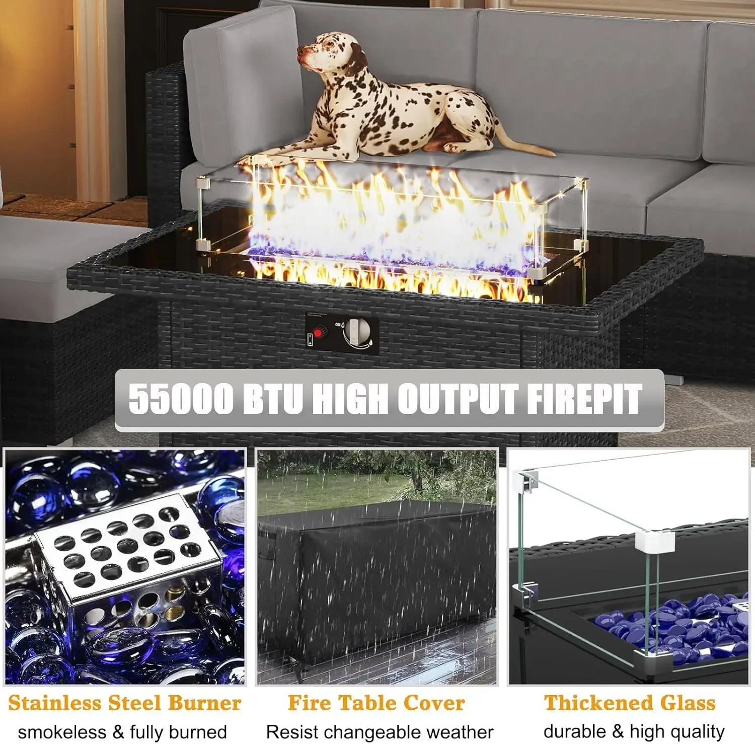 15 Piece Patio Furniture Set with Fire Pit Table, Outdoor Conversation Sets Wicker Rattan Sectional Sofa with Coffee Table - Buy online at  Vibe In Cart.