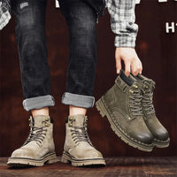 Luxury Brand Outdoor Men's Boots High-Top Leather Hiking Boots Classic Male Ankle Shoes Motocross Sneakers Casual Leather Shoes - Buy online at  Vibe In Cart.