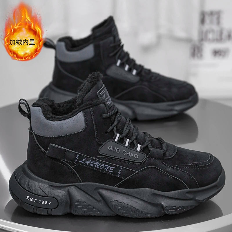 New autumn and winter high top and plush thick cotton shoes for men, casual, non slip, thick soled, cold resistant, warm cotton - Buy online at  Vibe In Cart.
