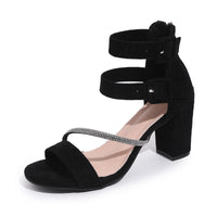 Summer New Style Women's Chunky Heel Sandals, Black Suede Double Buckle Strap Open-Toe High Heels, Plaid Decoration Commuter and Date Women's Shoes - Buy online at  Vibe In Cart.