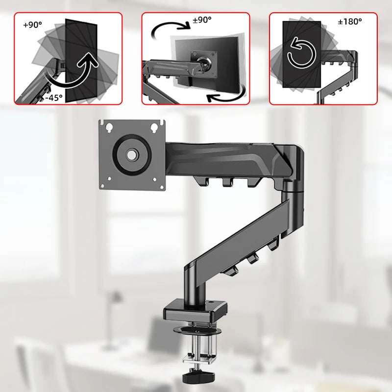 Adjustable Gas Spring Single Monitor Arm for 13-32 Inch Screens with Clamp Stand