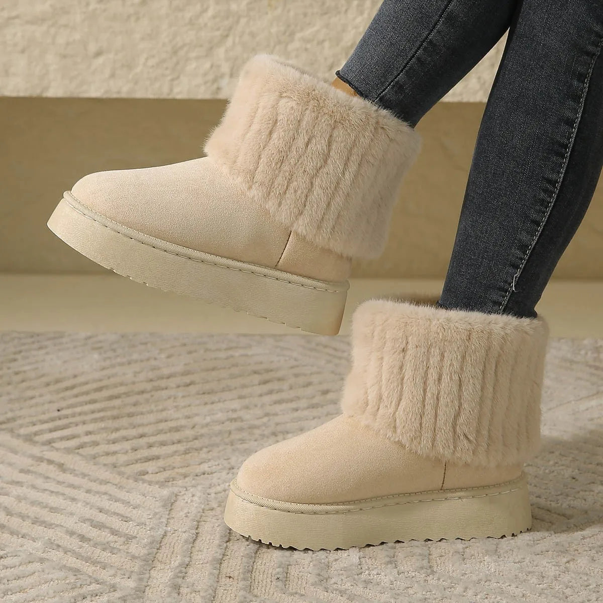 Shoes for Women Winter Slip on Women's Boots Black Round Toe Solid Flock Plush Warm Mid Heel Water Proof Casual Snow Boots Women - Buy online at  Vibe In Cart.