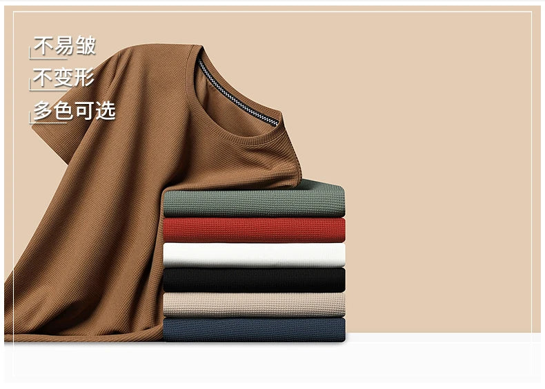 Men's New Summer Waffle round Neck Short Sleeve T-Shirt Comfortable Breathable Short-Sleeved Top for Casual Wear - Buy online at  Vibe In Cart.