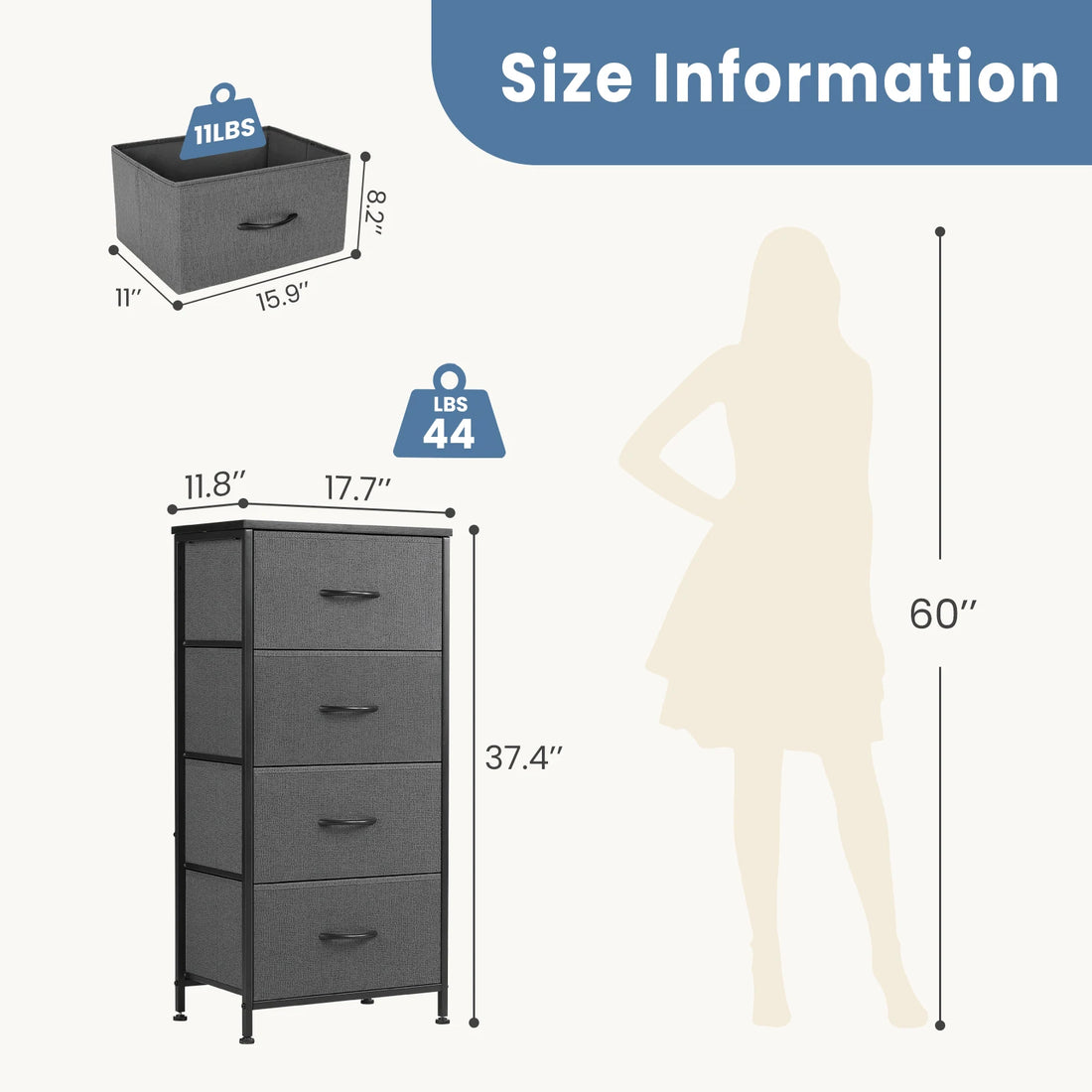 JHK Dresser For Bedroom With 4 Fabric Drawers Nightstand Wardrobe Steel Frame Closet For Clothes Storage Cabinet Of Furniture - Buy online at  Vibe In Cart.