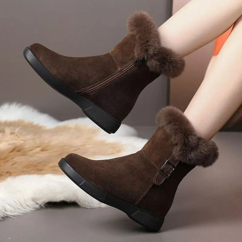 Women's Winter Fashion Leather Warm Snow Boots with Plush Thick Soles Comfortable Non-Slip Cotton Shoes - Buy online at  Vibe In Cart.
