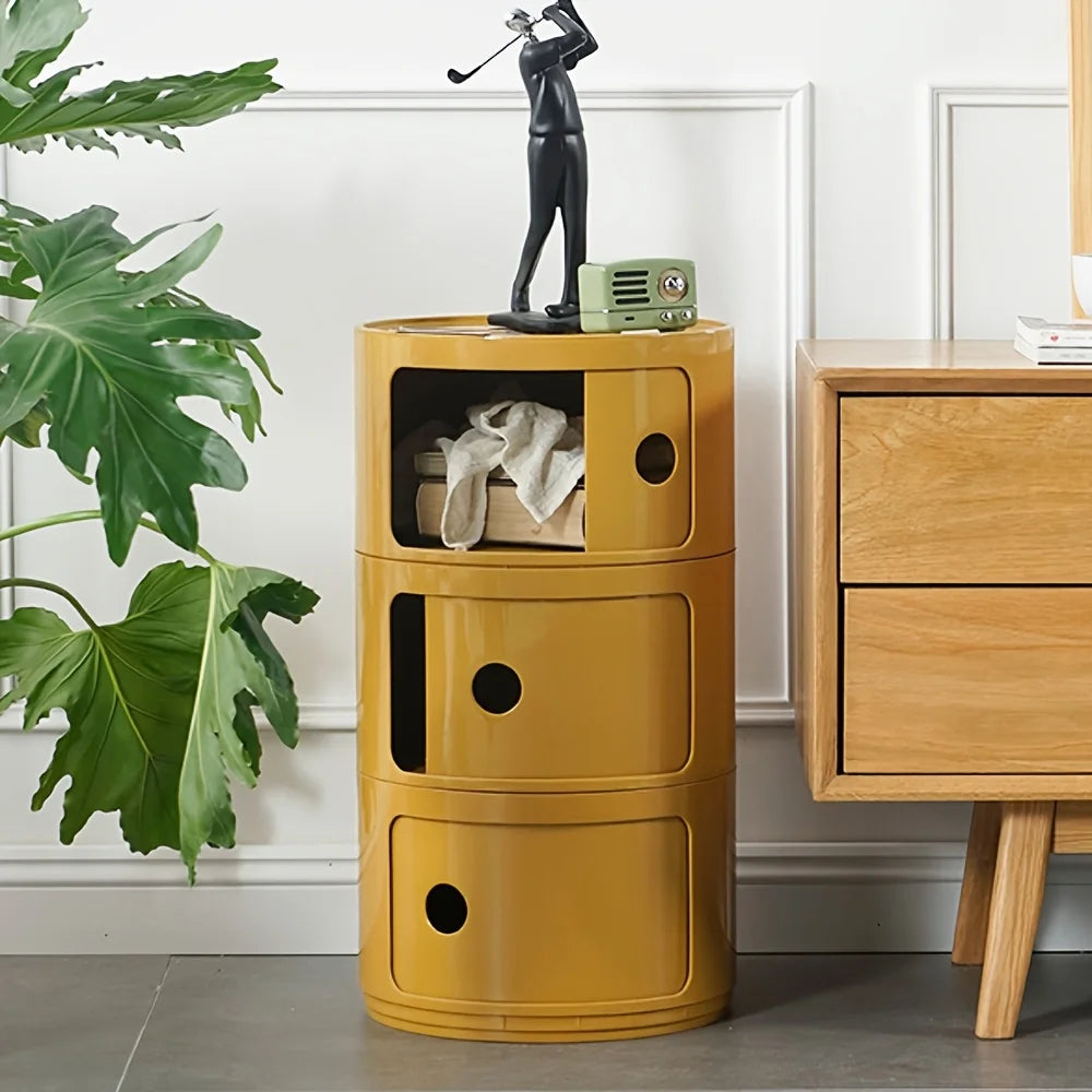 Round Cabinet with Sliding Doors -  Multi-Tiered Round Storage Unit for Living Room Bedroom - Buy online at  Vibe In Cart.