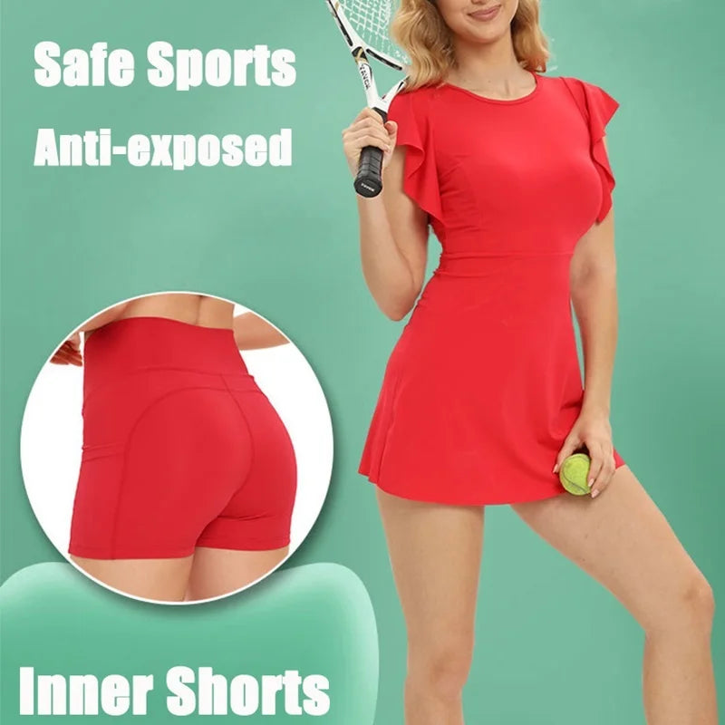 Cloud Rise Golf Tennis Dress Sports Pocket Shorts Gym HOT Girl Workout One Piece Yoga Suit Women Running Outdoor Fitness Dresses