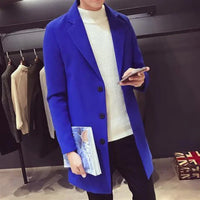 Men's Long Slim Cotton Wool Blend Coat for Autumn Winter