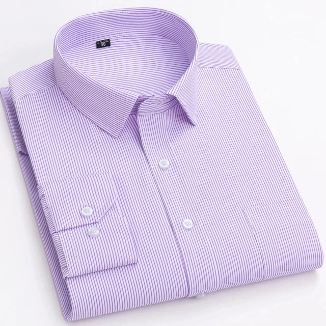 Men's Long Sleeve Plaid Stripe Shirt With Single Pocket For All Seasons