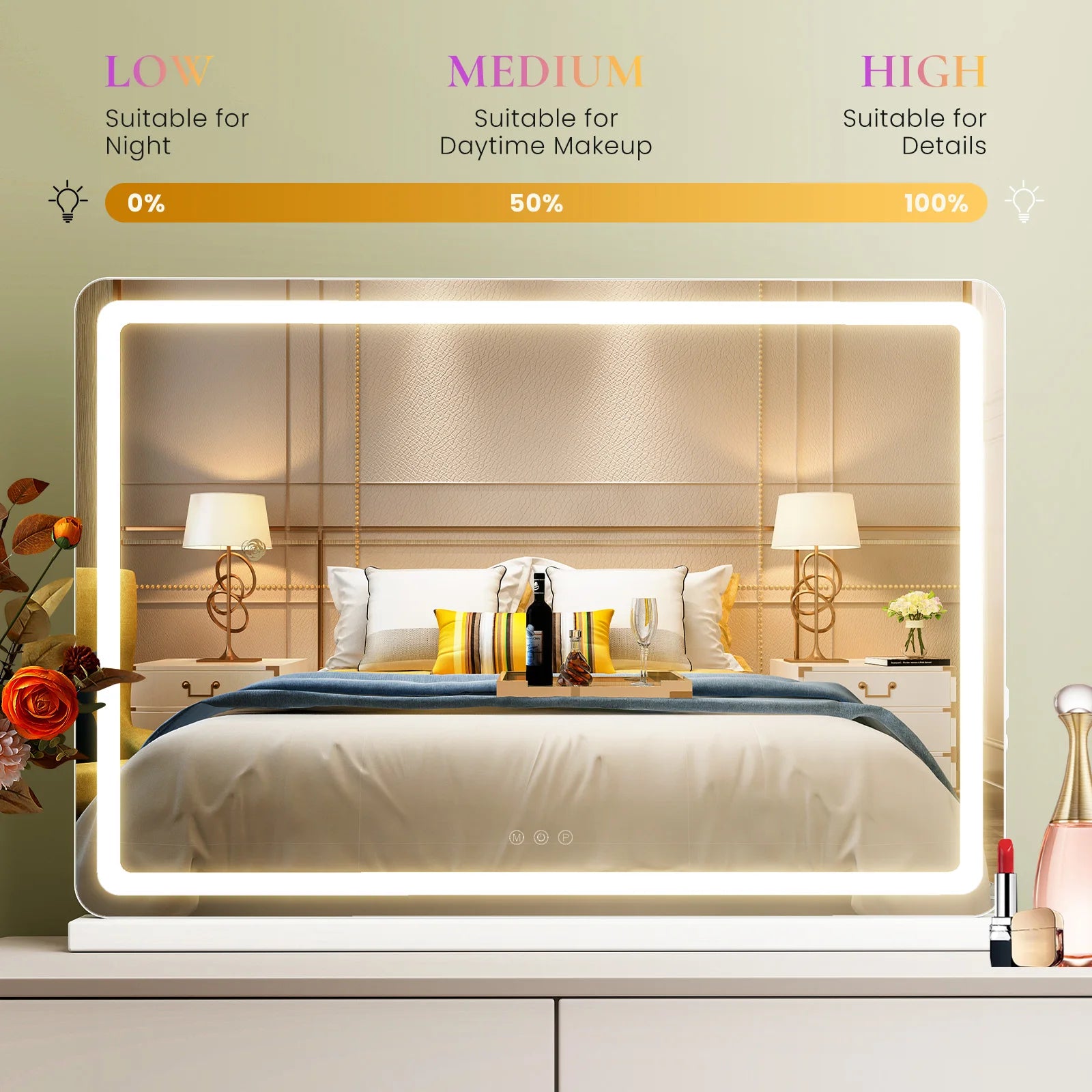 JHK LED Vanity Mirror with Lights Aluminum Frame Bathroom Mirror Dimmable 3 Color Modes Makeup Mirror Memory Function Bedroom - Buy online at  Vibe In Cart.