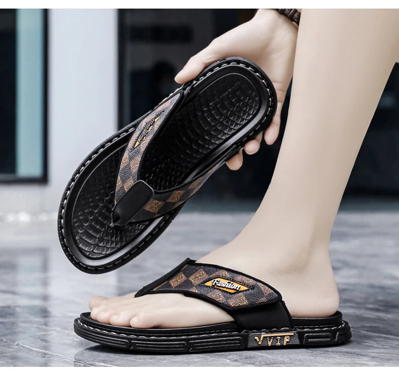 Men's Casual Flip-Flop Sandals with Microfiber Upper and PVC Outsole