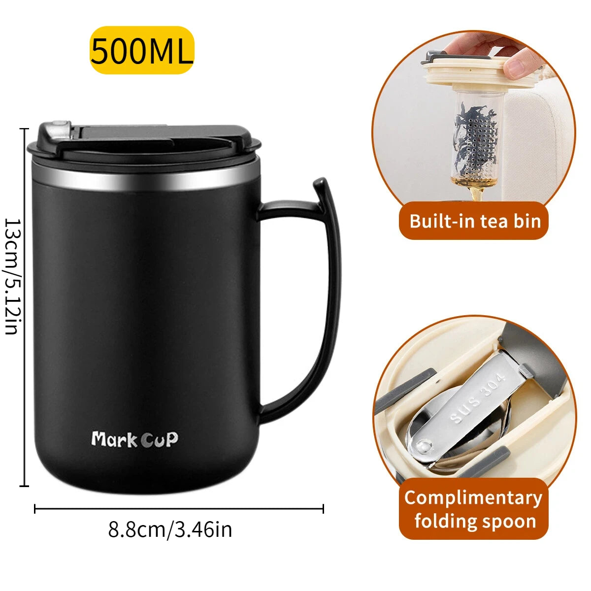 500ml Double-layer Mug 304 Stainless Steel Insulated Coffee Cup With Handle Portable Sealed Water Cup Drinkware For Student Kid - Buy online at  Vibe In Cart.