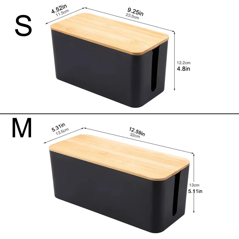 Rectangular Plastic Storage Box with Bamboo for Wires, 1 Piece