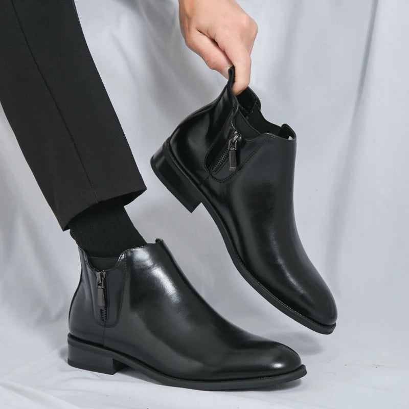 British Style Men's Chelsea Boots Casual Leather High Top Shoes Versatile Male Ankle Boots New Leather Man Business Shoes Botas - Buy online at  Vibe In Cart.
