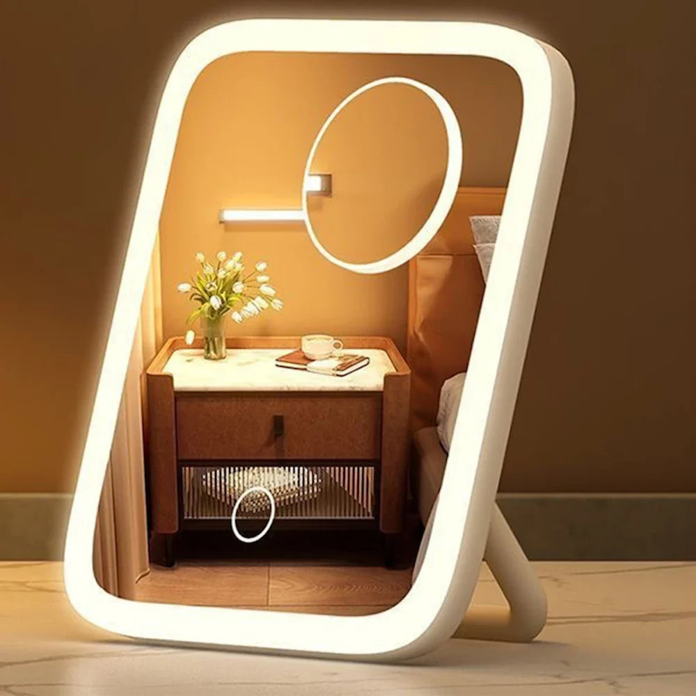 LED Makeup Mirror, 3-Color Light, 360° Rotatable, Touch Control, USB Powered, Tabletop Vanity Mirror for Bedroom Bathroom Travel - Buy online at  Vibe In Cart.