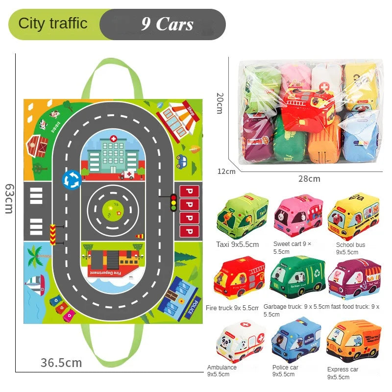 Baby Montessori Soft Car Toy with Map Game Mat Storage Bag Infant Cloth Book Cute Cartoon Sensory Training Toys Toddlers Gifts - Buy online at  Vibe In Cart.