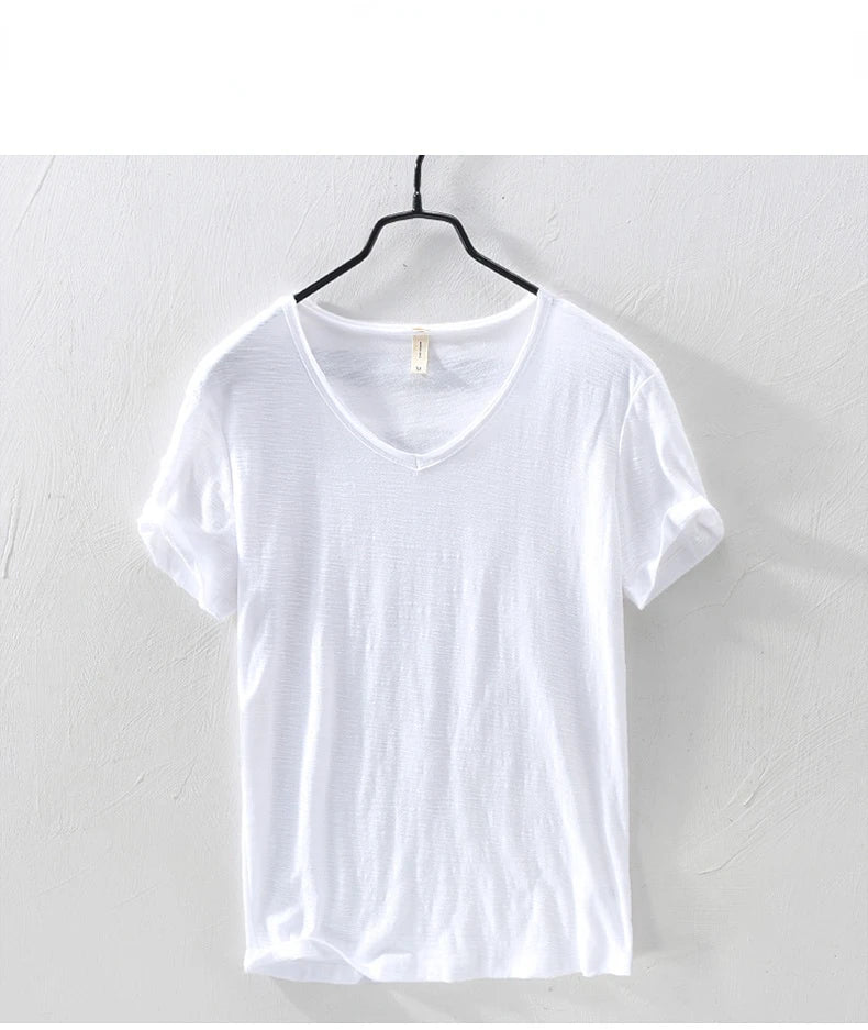Men's V-Neck Short-Sleeved Cotton T-Shirt Slim Fit