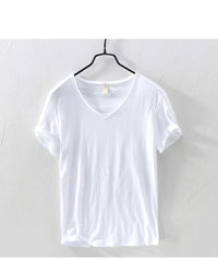 Men's V-Neck Short-Sleeved Cotton T-Shirt Slim Fit