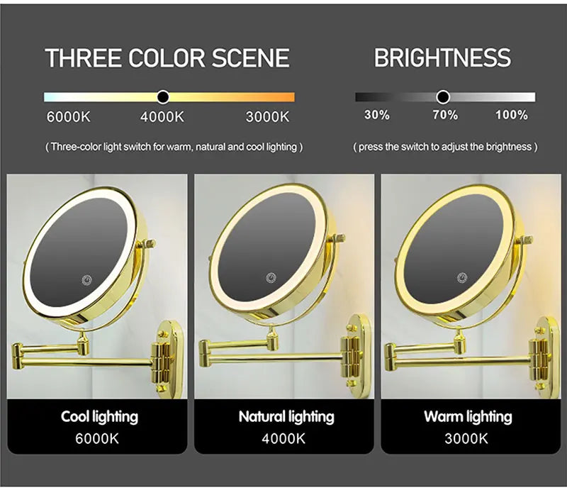 8 Inch Double-Sided Makeup Mirror With 3x-10x Magnification And LED Lights