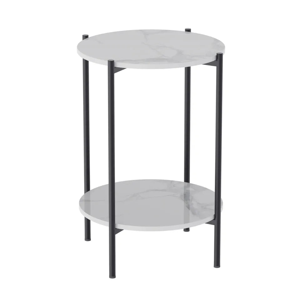 2-Tier Square Metal Coffee End Table with Storage Shelf 55x29.5x37cm