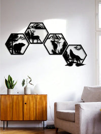 4PC Hexagon Animal (Deer/Wolf/Bear) Metal Wall Sculpture | Rustic Black Decor | Halloween & Christmas Gift - Buy online at  Vibe In Cart.