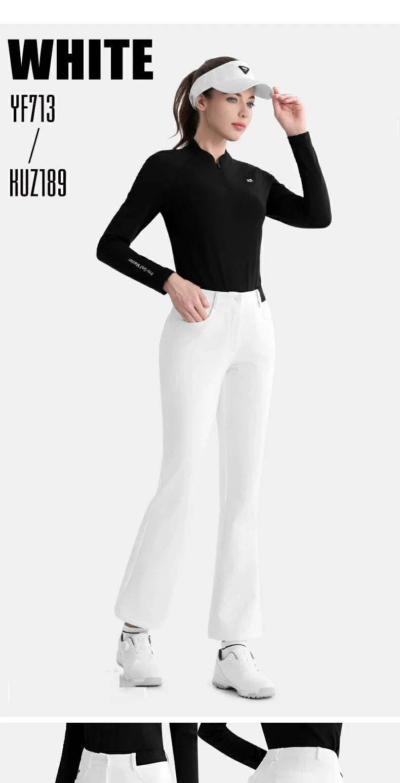 Women's Elastic High Waist Fleece Golf Pants for Winter