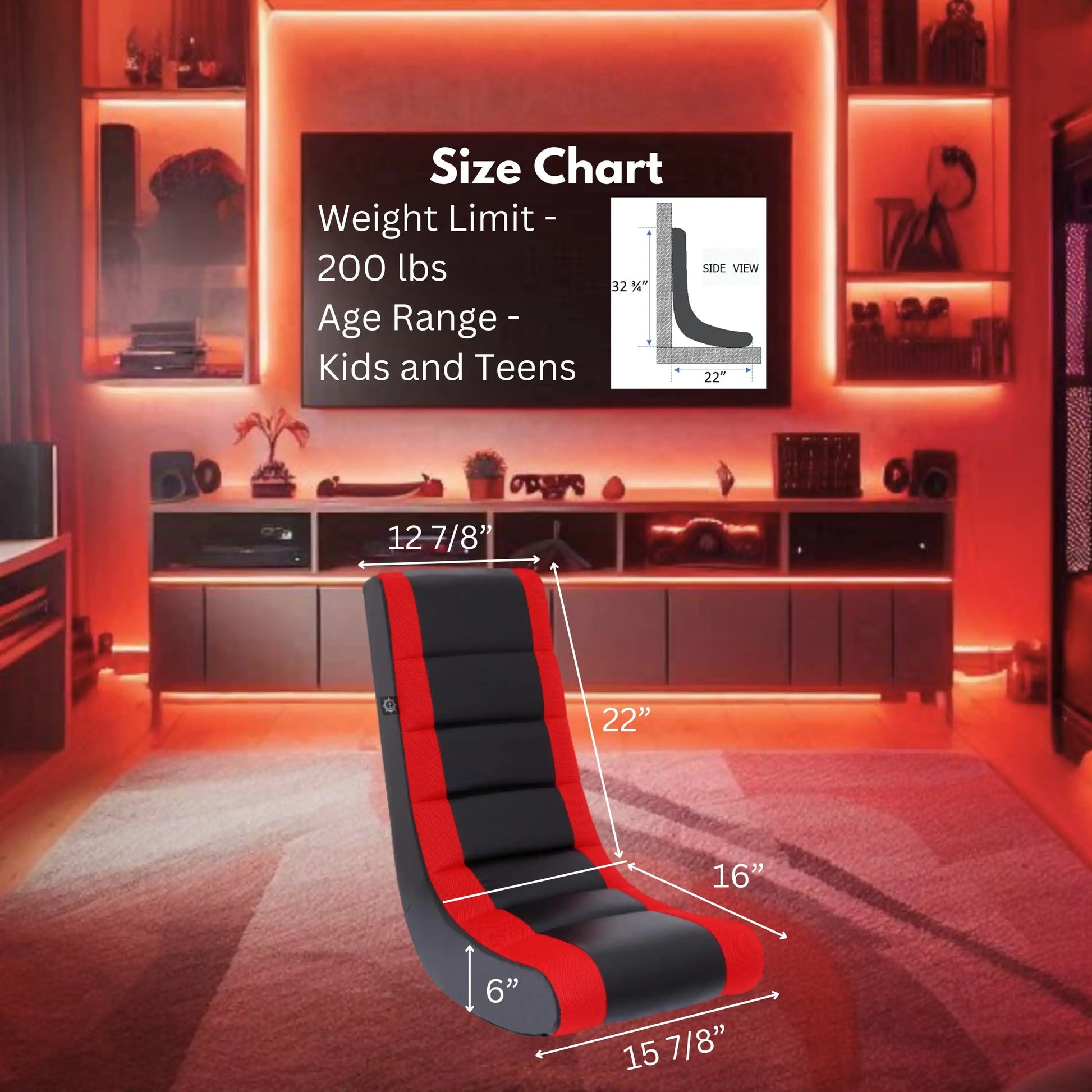 Furniture Classic Video Rocker Floor Gaming Chair, Kids and Teens, PU Faux Leather & Polyester Mesh, Black/Red - Buy online at  Vibe In Cart.