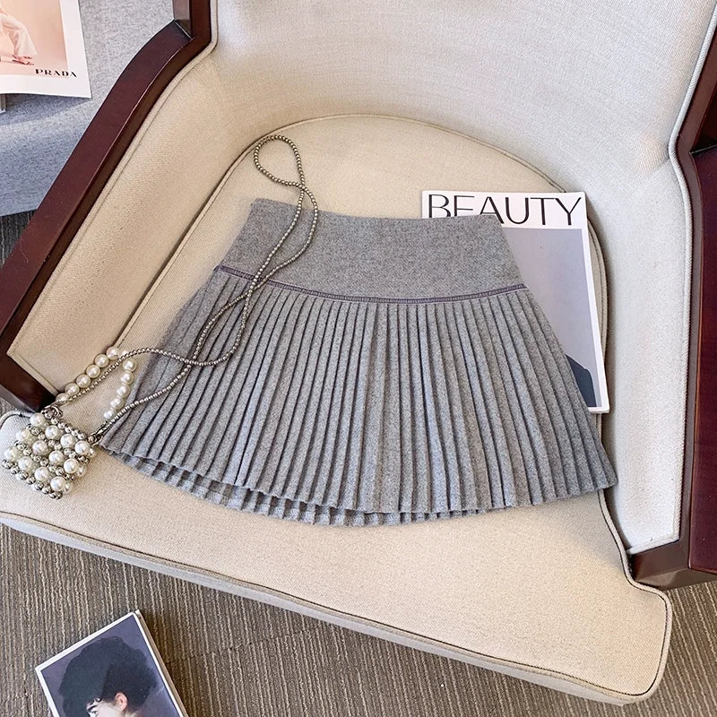 Plaid Pleated Mini Skirt Thick Wool Short Skirt High Waist Box-pleat Miniskirt for Women Teen-girl Preppy Style Outfit - Buy online at  Vibe In Cart.