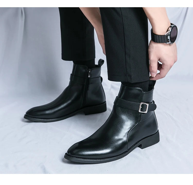 Men's Waterproof Ankle Riding Boots with Zipper and Low Heel