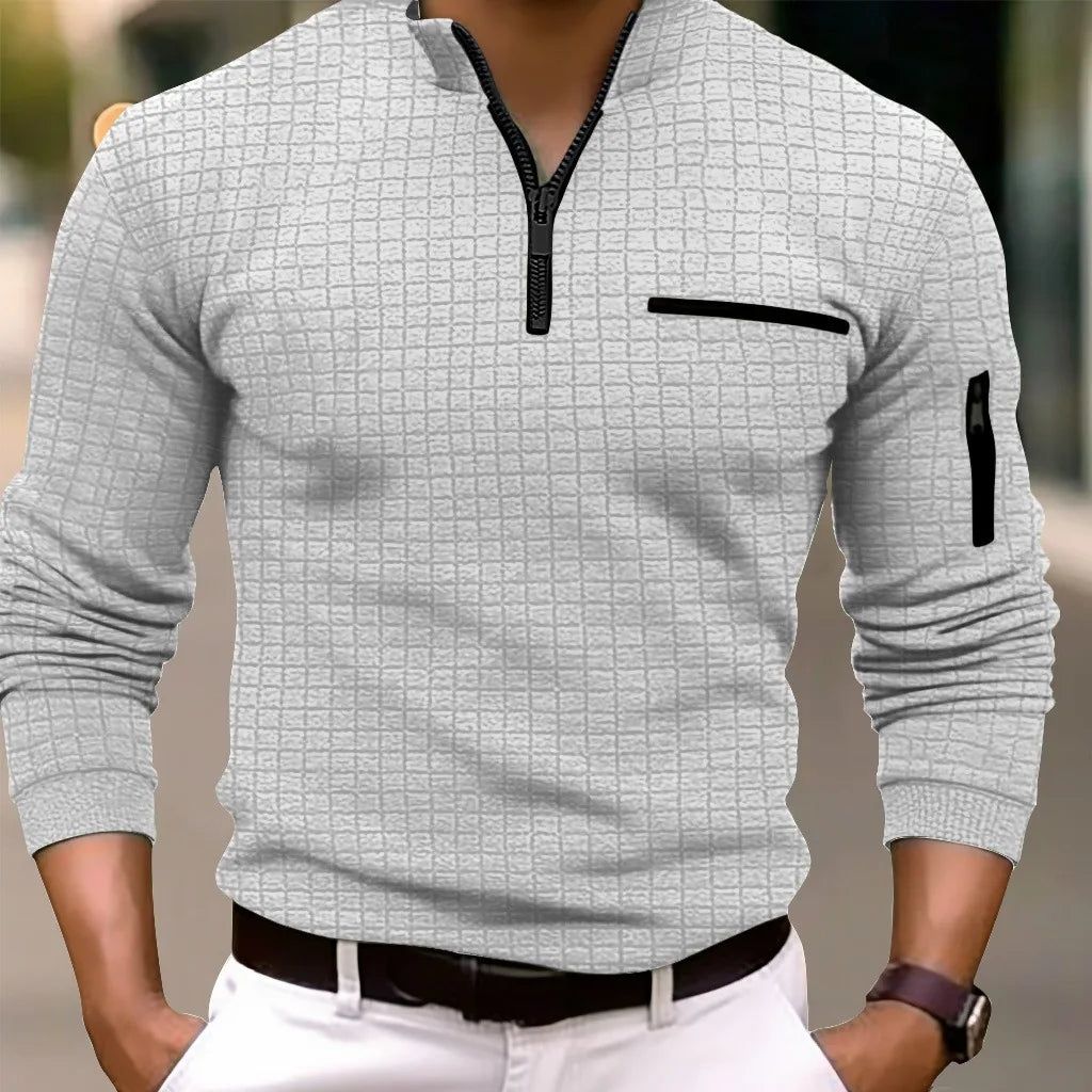 Spring autumn men's golf POLO shirt stand collar checkerboard arm zipper pocket fashion sports long-sleeved polo shirt top - Buy online at  Vibe In Cart.