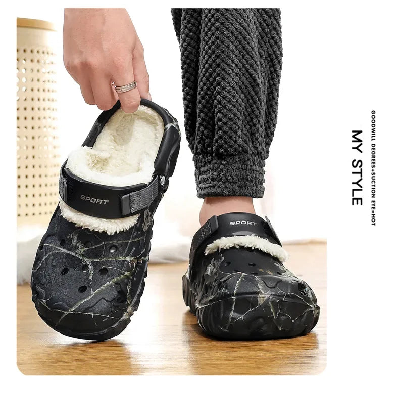 Winter Men Slippers Detachable Warm Furry Home Slippers Casual Outdoor EVA Lightweight Non Slip Perforated Garden Cotton Shoes - Buy online at  Vibe In Cart.