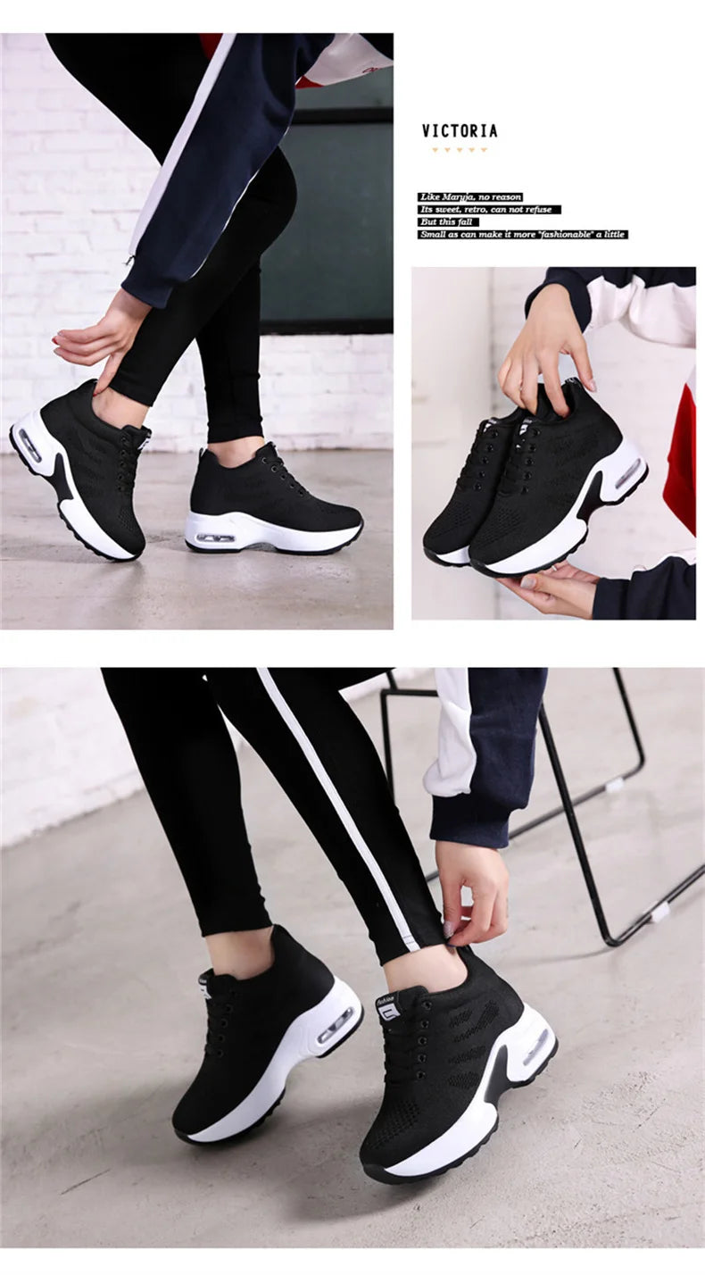 Women's Platform Mesh Lace-Up Sneakers Medium Heel